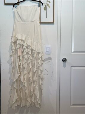Strapless Ruffle Cascade Maxi Dress — Cream